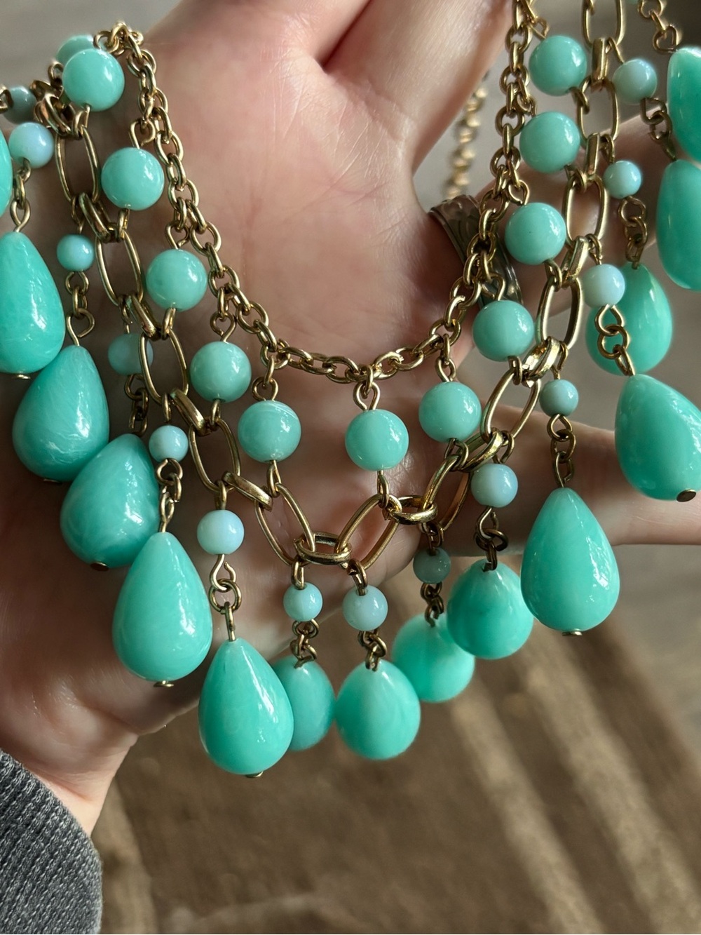 Gold-Tone Necklace with Turquoise Teardrop Beads